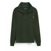 Brandahub sweaters RL Cable-Knit Half Zipper Cotton Sweater (olive green)
