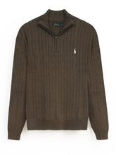 RL Cable-Knit Half Zipper Cotton Sweater (brown)