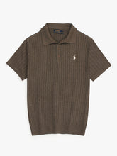 RL cable knit polo-heather brown