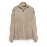 RL Cable-Knit Half Zipper Cotton Sweater (light brown)