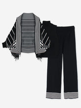brandahub knit co-ord sets Free size The Metropolis Graphic Stripe 3-Piece Set (Black)