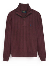 Brandahub sweaters RL Cable-Knit Half Zipper Cotton Sweater (maroon)