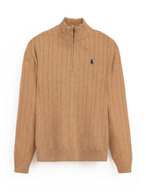 Brandahub sweaters RL Cable-Knit Half Zipper Cotton Sweater (camel brown)