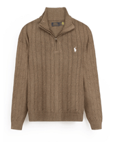 Brandahub sweaters RL Cable-Knit Half Zipper Cotton Sweater (heather brown)