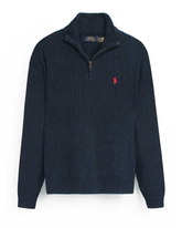 RL Rib Knit Half Zipper Cotton Sweater (Navy blue)