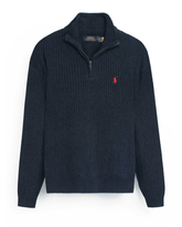Brandahub sweaters RL Rib Knit Half Zipper Cotton Sweater (Navy blue)