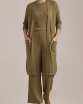 brandahub knit co-ord sets Free size The Allure 3-Piece Textured Knit Set (khaki)