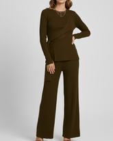 brandahub knit co-ord sets Free size The Aura Asymmetrical Tie-Knit Set (dark brown)