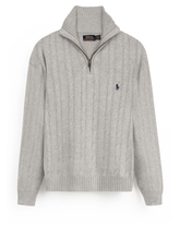 RL Cable-Knit Half Zipper Cotton Sweater (heather grey)