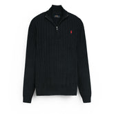 RL Cable-Knit Half Zipper Cotton Sweater (black)