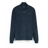 RL Cable-Knit Half Zipper Cotton Sweater (navy blue)