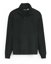 RL Rib Knit Half Zipper Cotton Sweater (charcoal grey)