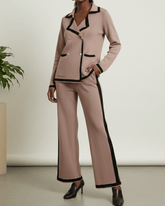 brandahub knit co-ord sets Free size The Commodore Tipped Knit Blazer Set (Taupe)