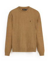 Brandahub sweaters RL Cable-Knit Cotton Sweater (camel) brown pony