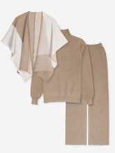 The Geo-Block Poncho Knit Set (Taupe & Cream)