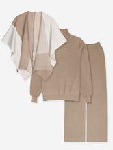 brandahub knit co-ord sets Free size The Geo-Block Poncho Knit Set (Taupe & Cream)
