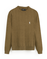 Brandahub sweaters RL Cable-Knit Cotton Sweater (brown) white pony