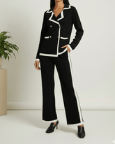 brandahub knit co-ord sets Free size The Commodore Tipped Knit Blazer Set (black)