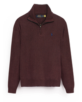 RL Rib Knit Half Zipper Cotton Sweater (maroon)