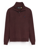 Brandahub sweaters RL Rib Knit Half Zipper Cotton Sweater (maroon)