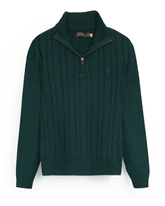 RL Cable-Knit Half Zipper Cotton Sweater (green)