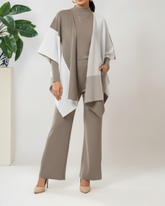 The Geo-Block Poncho Knit Set (Taupe & White)
