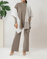 brandahub knit co-ord sets Free size The Geo-Block Poncho Knit Set (Taupe & White)