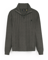 Brandahub sweaters RL Cable-Knit Half Zipper Cotton Sweater (grey)