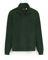 RL Rib Knit Half Zipper Cotton Sweater (british green)