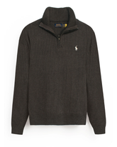 RL Rib Knit Half Zipper Cotton Sweater (dark brown) white pony