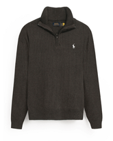 Brandahub sweaters RL Rib Knit Half Zipper Cotton Sweater (dark brown) white pony