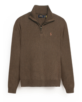 RL Rib Knit Half Zipper Cotton Sweater (camel brown) brown pony