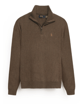 Brandahub sweaters RL Rib Knit Half Zipper Cotton Sweater (camel brown) brown pony