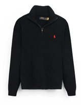 Brandahub sweaters RL Rib Knit Half Zipper Cotton Sweater (black)