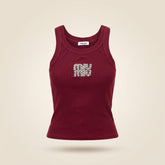brandahub Silver Crystal Mimi Premium Ribbed Tank Top - Burgundy | Crystal Logo