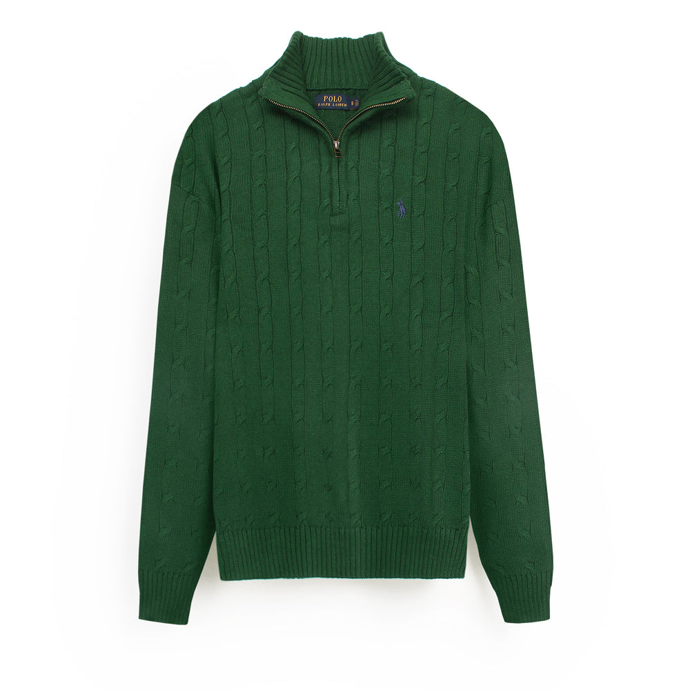 RL Cable-Knit Half Zipper Cotton Sweater (green)