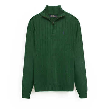 RL Cable-Knit Half Zipper Cotton Sweater (green)