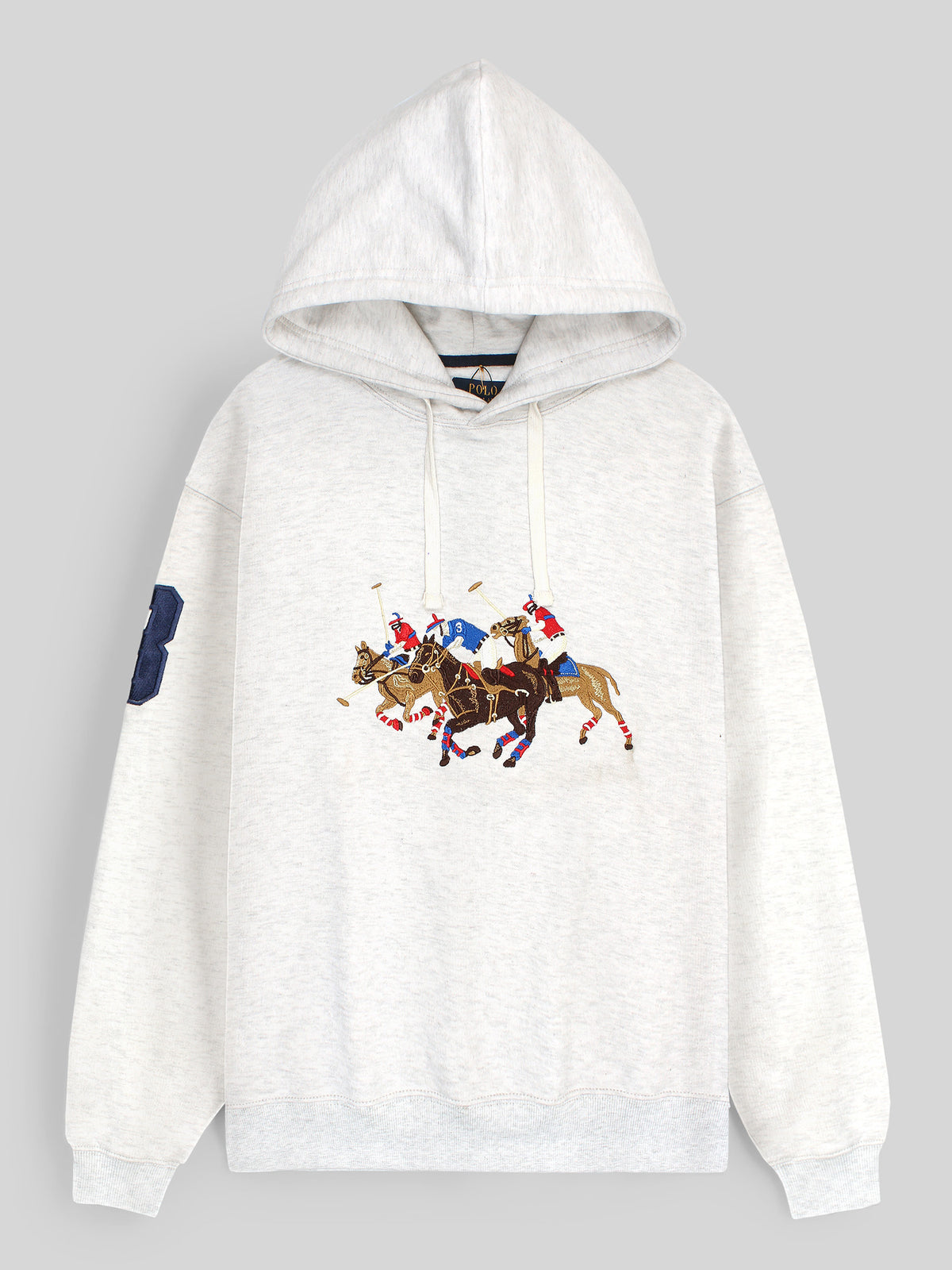 premium Rl triple pony Fleece hoodie (light heather grey)