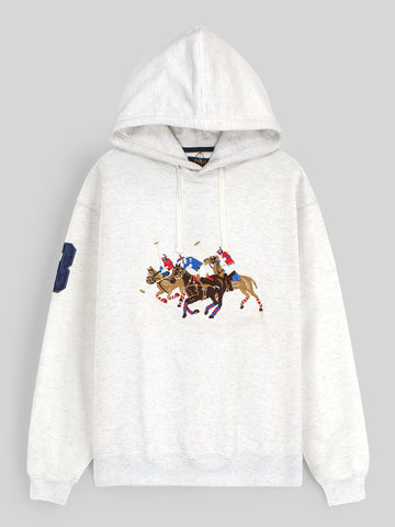 premium Rl triple pony Fleece hoodie (light heather grey)