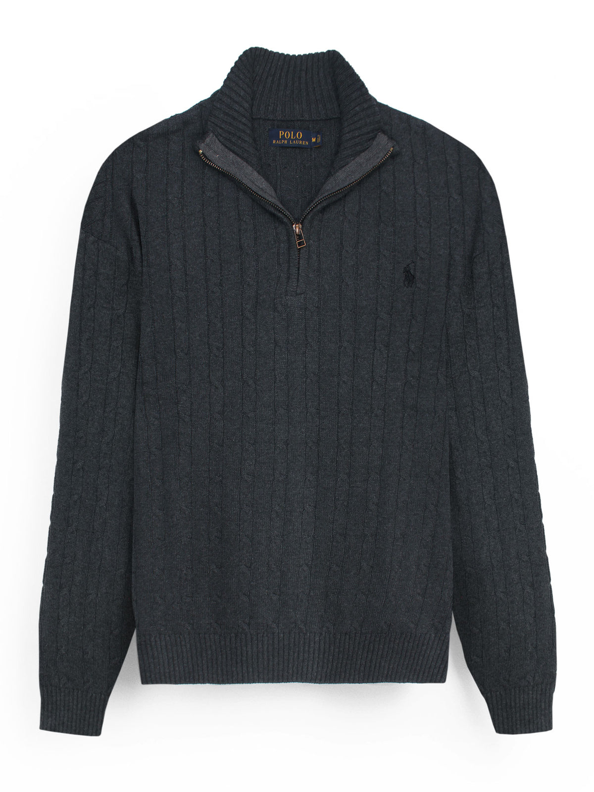 RL Cable-Knit Half Zipper Cotton Sweater (dark grey)