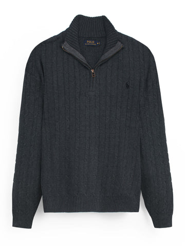 RL Cable-Knit Half Zipper Cotton Sweater (dark grey)