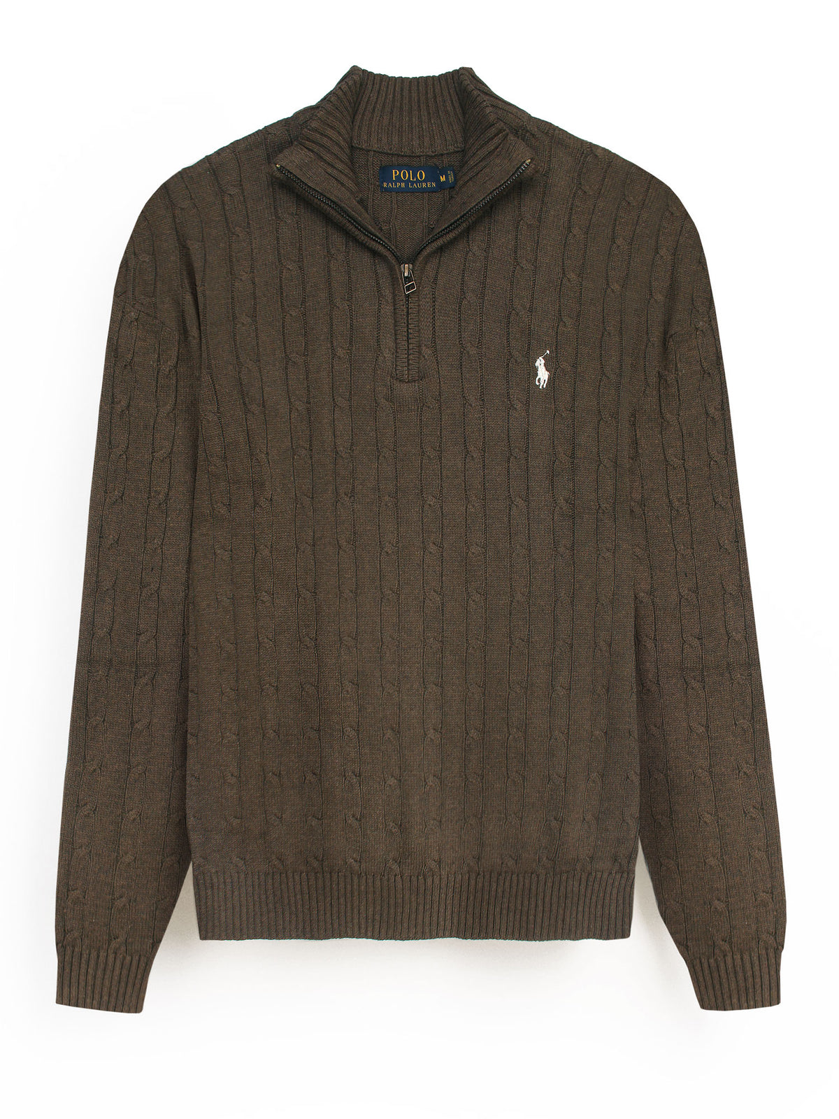 RL Cable-Knit Half Zipper Cotton Sweater (brown)