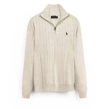 RL Cable-Knit Half Zipper Cotton Sweater (beige)