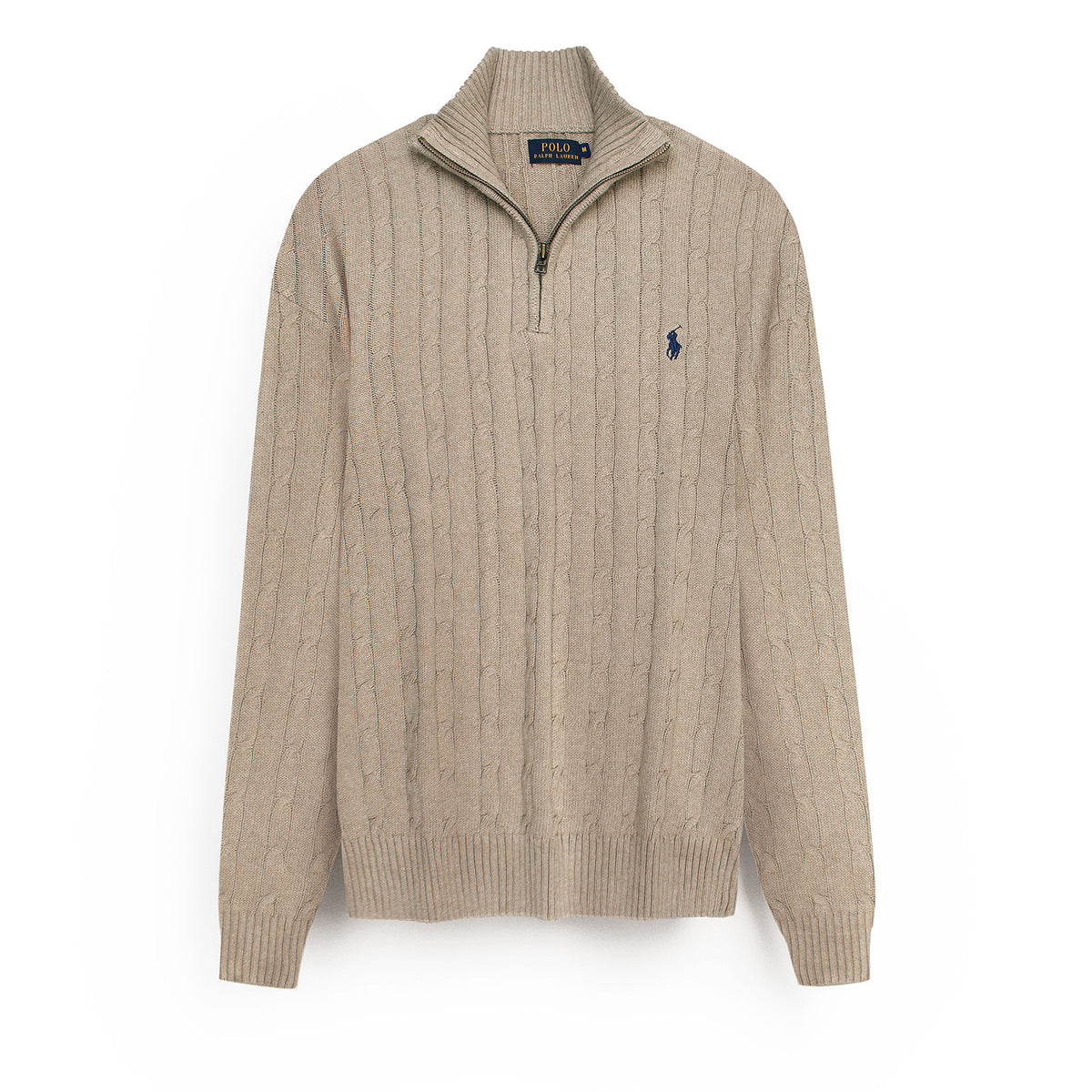 RL Cable-Knit Half Zipper Cotton Sweater (light brown)