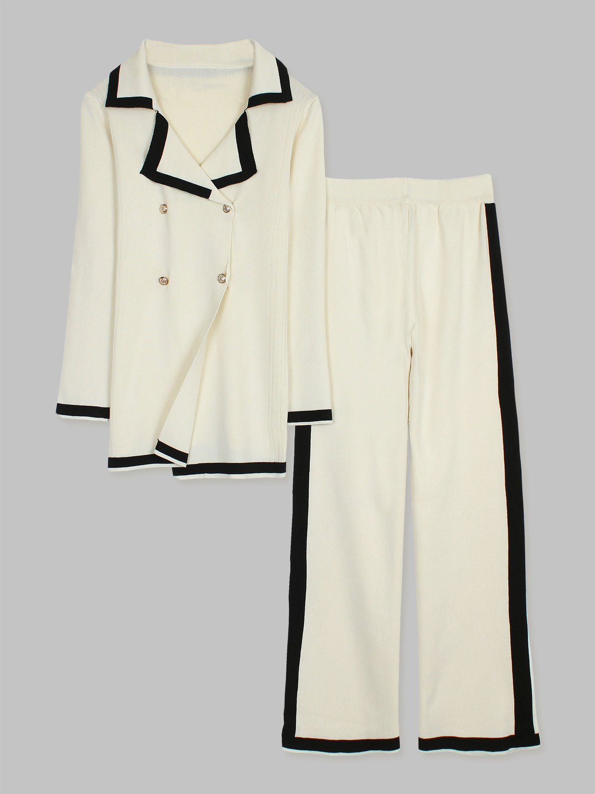 The Commodore Tipped Knit Blazer Set (cream)