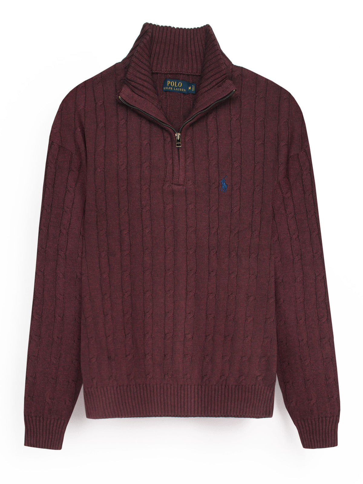RL Cable-Knit Half Zipper Cotton Sweater (maroon)