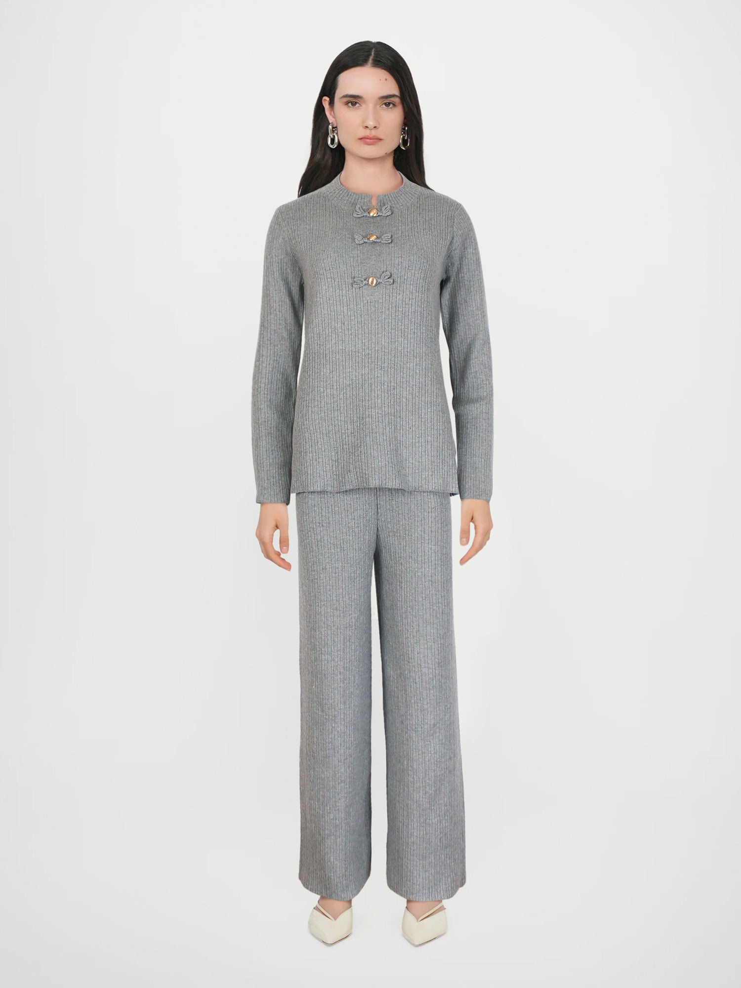 The Dynasty Frog Button Knit Set (grey)