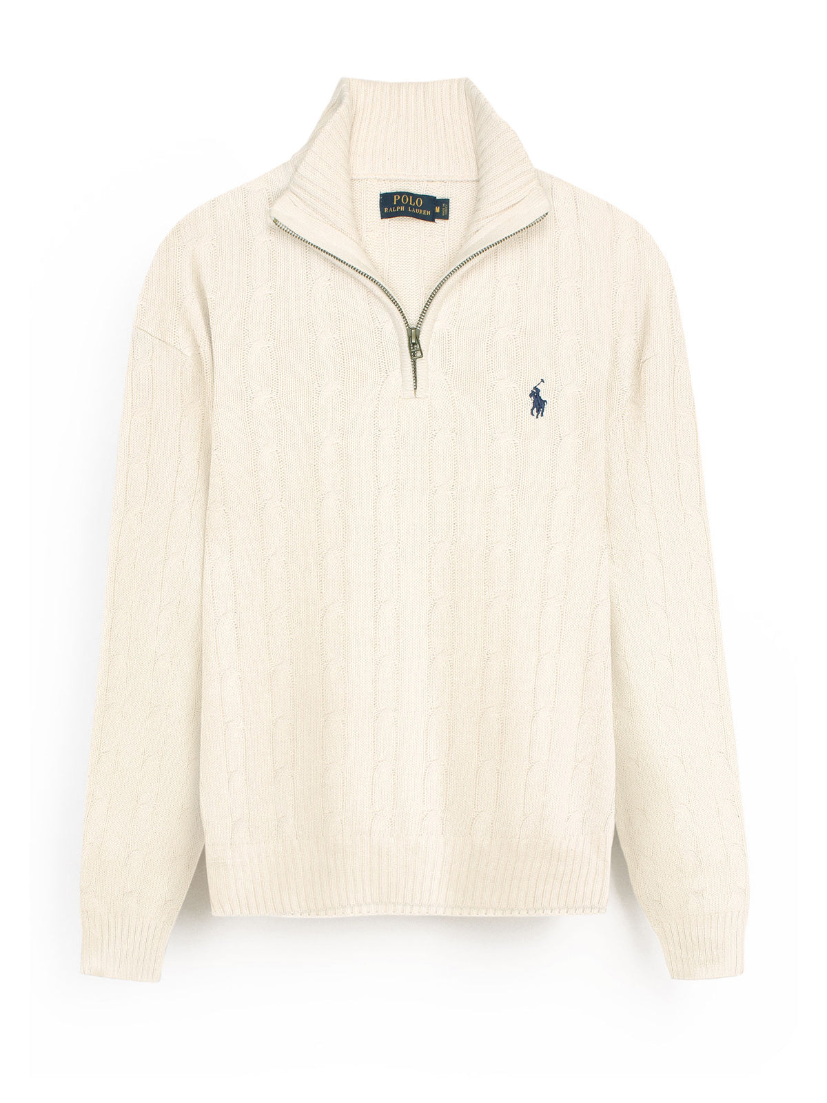 RL Cable-Knit Half Zipper Cotton Sweater (beige)