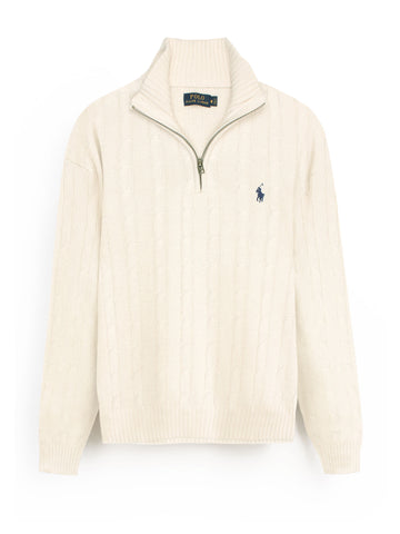 RL Cable-Knit Half Zipper Cotton Sweater (beige)