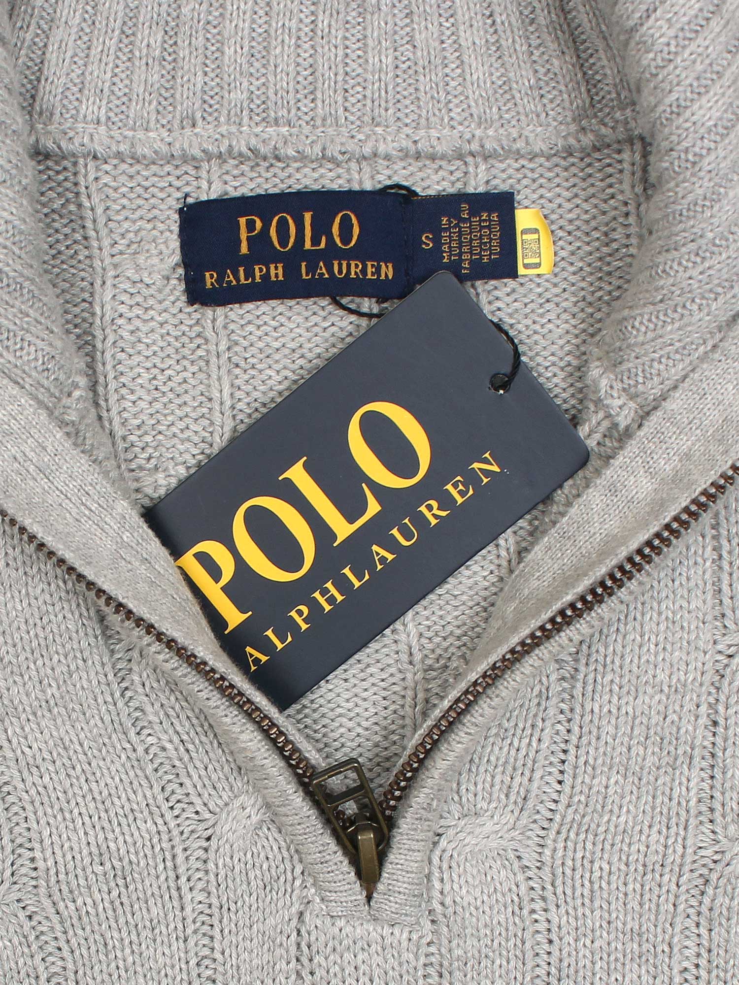RL Cable-Knit Half Zipper Cotton Sweater (heather grey)
